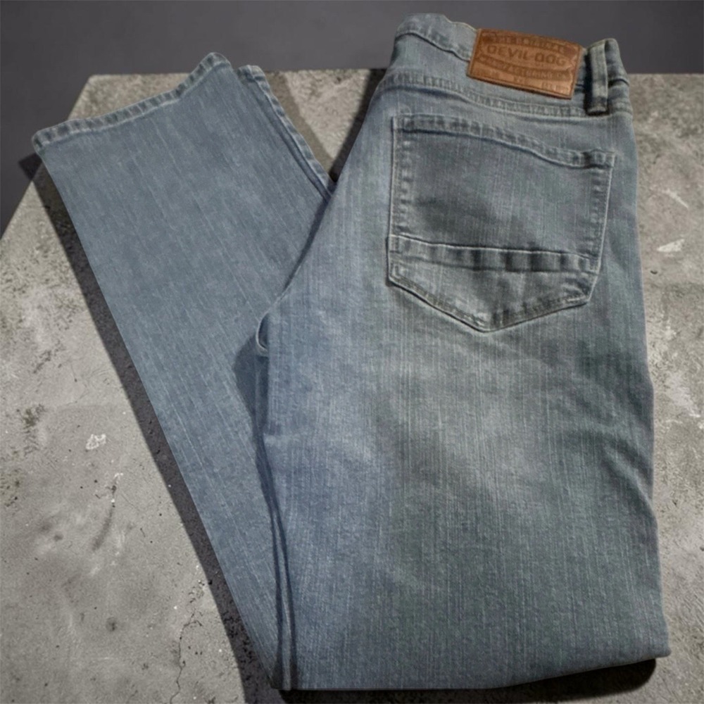 Devil-Dog Men's Slim Straight Light Wash Blue Denim Jeans Cotton  28x32